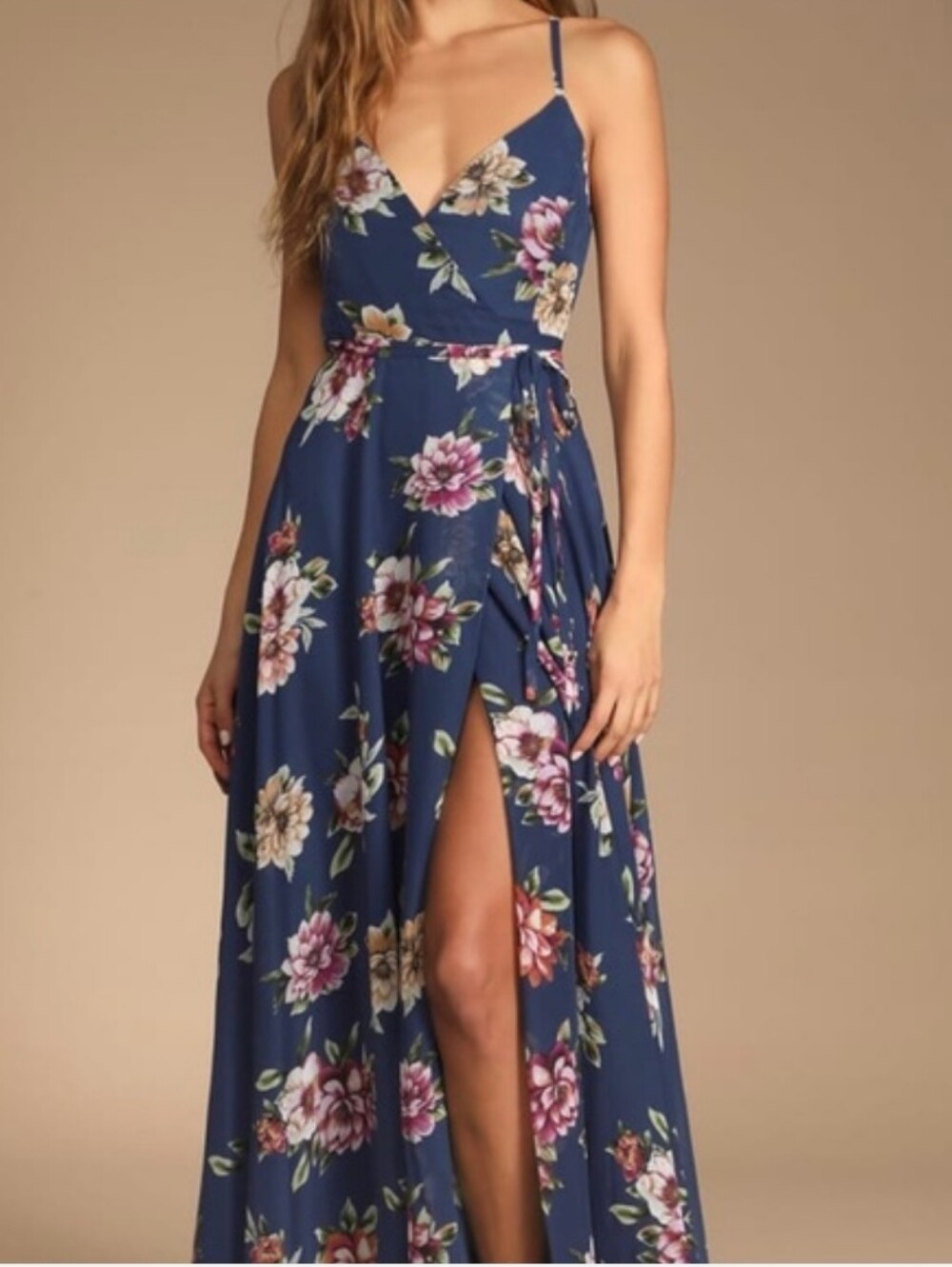 Lulus Always Be There For Me Blue Floral Wrap Dress